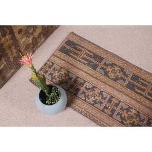 1.6x3.4 ft Turkish Vintage Patchwork Rug Eco-Friendly <b>Brown</b> <b>Wool</b> Rug with Latex Backing Small Rug - Product Image 5