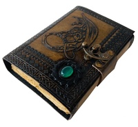 Journal en cuir véritable 100% avec motif de dragon en relief, fermoir en pierre verte, couverture rigide, pour écrire et dessiner, carnet de croquis