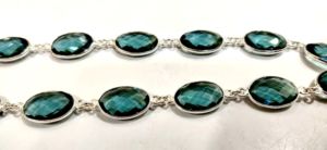 London <b>Blue</b> Topaz Quartz Oval Shape Bezel Connector Brass Chain 10x13mm Size Gold/Silver/Black Plated High Quality Wholesale - Product Image 3