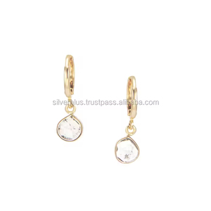 Venta al por mayor 14K oro rebanada diamante aro pendientes joyería - Product Image 1