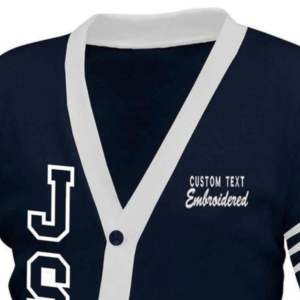 Unisex Navy & <b>White</b> Custom Embroidered School Cardigan Varsity Greek Apparel College <b>Sweatshirt</b> Winter Print Pattern Unisex Fit - Product Image 2