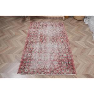 3.2x5 ft Turkish Rug, <b>Red</b> Abstract Vintage <b>Wool</b> Rug - Product Image 2