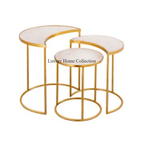 Juego de 2 mesas anidadas de metal a precio barato, forma redonda de Color dorado con forma redonda, tapa de mármol compuesto de Color negro de la India - Product Image 2