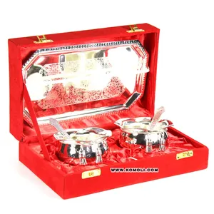 Ensemble de bols à cravate en acier plaqué argent de qualité supérieure, cadeaux de mariage traditionnels indiens pour les invités - Product Image 3