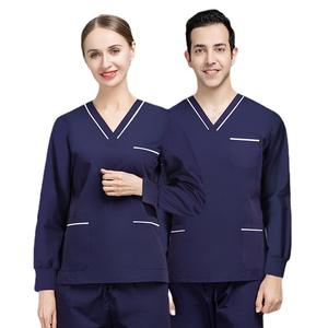 Uniformes de soins infirmiers ensembles extensibles unisexe uniforme médical gommages à manches longues col en v conception hôpital uniforme infirmière gommage - Product Image 2