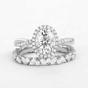 Ensemble de bagues de mariage vintage élégant et luxueux, moissanite incolore, coupe brillante torsadée, bijoux de mariage plaqués or 14 carats, or blanc - Product Image 1