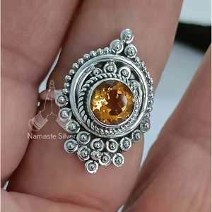 Handmade Citrine <b>Statement</b> <b>Ring</b> November Birthstone Yellow Marquise-Shaped Sterling Silver Elegant Silver <b>Ring</b> - Product Image 3