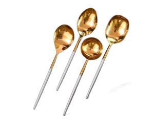 Venta al por mayor elegante mango de diseño juego de servir espejo dorado pulido cucharas y tenedores de acero inoxidable para banquete occidental boda - Product Image 5