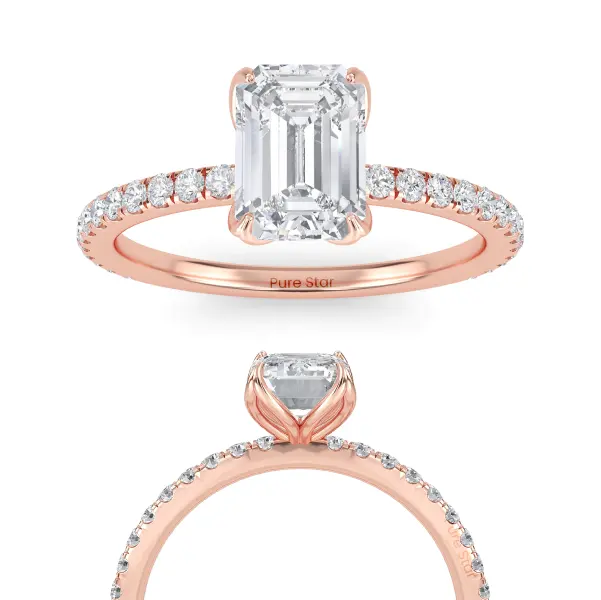 Gracie Lab ha coltivato un anello di fidanzamento diamante taglio smeraldo in oro rosa solitario anello di fidanzamento