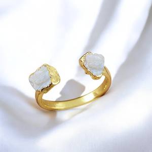 Raw estilo clásico sin cortar Arco Iris Natural piedra lunar eternidad Vermeil galvanizado ajustable banda recta anillos finos bodas - Product Image 1