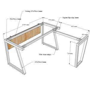 Bureau minimaliste en forme de L Trapeze II Concept 140x140 avec double moteur et pieds en fer assemblés pour chambre HBTH016 - Product Image 3