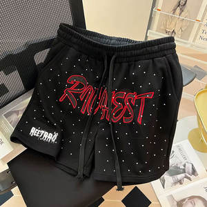 Casual High Street Shorts Diamond Patch Embroidered Letter Logo <b>Joggers</b> Loose Fit Drawstring Shorts Men <b>Women</b> Stylish Summer - Product Image 4