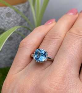 Bague en argent sterling 925 avec pierre précieuse naturelle Topaze bleu ciel 8x8, bijoux fins, taille 8US - Product Image 5