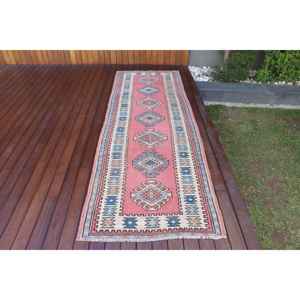 Turkish <b>Runner</b> Rug 3x9 ft (91x274 cm), Vintage <b>Red</b> Abstract Wool Rug - Product Image 1