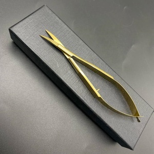 Pinces à épiler de qualité supérieure avec étiquette privée, en acier inoxydable massif, couleur or, inclinées, avec ciseaux à ressort pour les cils - Product Image 2