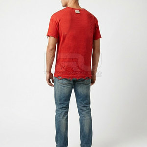 Camiseta de Punto para Hombre, Estilo Vintage, Oversize, con Bordado Desgastado, Detalle de Costura, Ecológica, Cómoda para Uso Diario - Product Image 2