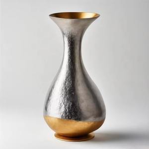 Elegant Silver and Gold Finished Antique Metal <b>Vase</b> <b>Vintage</b> Decorative Home Decor Statement Piece for Living Room and Office - Product Image 1