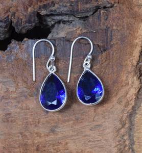 Boucles d'oreilles en argent sterling saphir bleu, pierre de naissance de décembre, faites à la main, élégantes, cadeau unique pour femmes - Product Image 2