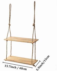 Estantes colgantes para pared Estante de cuerda de madera de 2 niveles Estantes flotantes rústicos Pared con ganchos y herrajes para dormitorio - Product Image 5