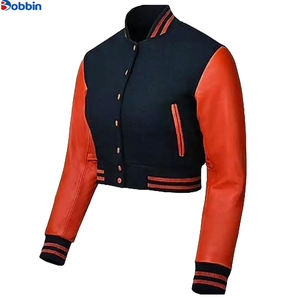 Chaquetas Varsity Cortas Personalizadas para Mujer, con Cuerpo de Lana y Mangas de Cuero, Chaquetas Letterman - Product Image 5