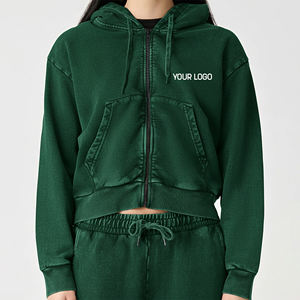 Haut court en molleton 100 % coton, lavage acide, tendance streetwear, sweat-shirts pour femmes, logo imprimé DTG personnalisé, vente chaude - Product Image 1