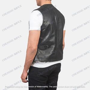 Customized <b>Men's</b> Premium Quality Professional Motorcycle <b>Black</b> Leather <b>Vest</b> Stand Collar Biker <b>Vest</b> Custom Logo Winter Wholesale - Product Image 4