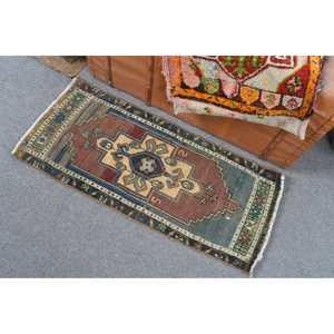 Tapis turc en laine vintage bleu patchwork 1,5x3,4 pieds avec envers en latex - Product Image 4