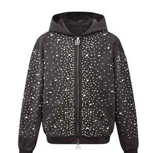 Sudadera Larga a Cuadros de Algodón 100% con Adornos de Diamantes y Perlas Personalizada para Hombre - Product Image 1
