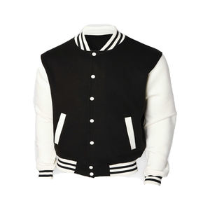 Veste universitaire sur mesure en gros d'usine, conception OEM, respirante, coupe-vent, haute qualité, broderie pour hommes, patch frontal en cuir véritable - Product Image 1