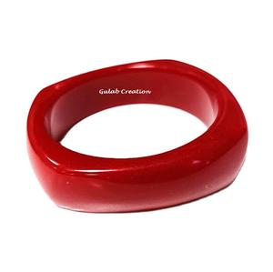 <b>Red</b> Wide Irregular Geometric Bangle <b>Bracelet</b> Made of Multicolor Square Acrylic Resin for Bold Fashion and Statement Jewelry Look - Product Image 1
