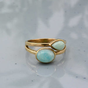 10To12MM อัญมณีอเมซอนไนต์แบบปรับได้แหวนชุบทองเงิน925วินเทจทรงลูกแพร์รูปไข่ของขวัญครบรอบ - Product Image 1