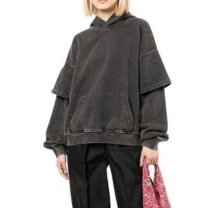 Sweat à capuche unisexe de luxe à double couche avec manches tombantes, en molleton bouclette 450 g/m², style urbain hiver, avec poche, séchage rapide - Product Image 2