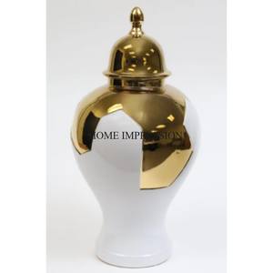 Tarro de jengibre elegante con acabado esmaltado de Color blanco con diseño de flores rosas chapadas en oro Accesorios de cocina Suministros DE LA India - Product Image 6