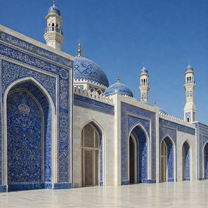 Exterior de la Mezquita de Mármol Blanco, Arte Islámico Tallado a Mano, Diseño Moderno - Product Image 1