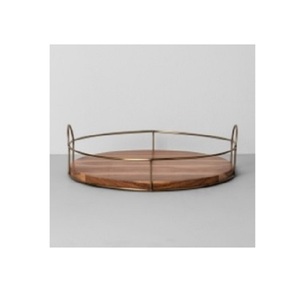 Mejor calidad superior Recién llegado Mango Bandeja de madera para servir Plato Forma ovalada Mango de metal pulido natural para aperitivos de té - Product Image 1