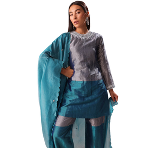 Ensemble de palazzo Kurta brodé vert aqua, vente en gros de vêtements ethniques pour femmes, tenue de fête ethnique personnalisée de fournisseur d'usine OEM - Product Image 2