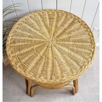 Table centrale ronde en rotin à 2 niveaux Table en osier tissé à la main avec base en bois Meubles de salon naturels Tables basses