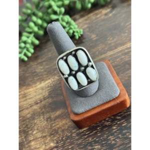 Ella Peters <b>Adjustable</b> Boho <b>Ring</b> White Buffalo & Sterling Silver Cluster with Oval Cut Natural Stone Bezel Set Everyday Wear - Product Image 4