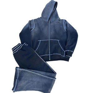 Chándal Vintage con estampado gráfico de estilo Y2K, chándal Vintage desgastado, conjunto de 2 piezas con capucha y pantalones de chándal acampanados, chándal para hombre - Product Image 3