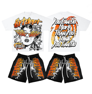 เสื้อยืดลายกราฟิกบ็อกซี่พิมพ์ลายแนวสตรีทชุดสั้นสองชิ้นสำหรับผู้ชาย - Product Image 4