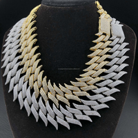 Vente en gros de chaîne cubaine à 3 rangs d'épines pour homme, bijoux hip hop, collier à chaîne à maillons cubains Miami en argent plaqué or S925