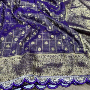 Magnifique et Éblouissant Sari en Soie Banarasi de Créateur Indien, avec Blouse Fantaisie Exclusive et Tendance, pour Mariage, Fête Ethnique et Tenue de Mariée pour Femme - Product Image 1