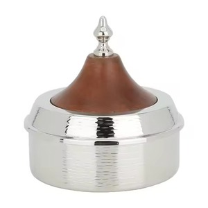 Bol de service de dattes de qualité supérieure de style arabe du Moyen-Orient, pots à khajoor avec couvercles en bois pour le service, bol à dattes au chocolat - Product Image 2