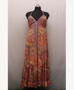 Women's Backless Beach <b>Dress</b> <b>Maxi</b> Silk <b>Dress</b>, Hippie Recycled Silk <b>Dress</b>, <b>Bohemian</b> Festival Ethnic <b>Dress</b>, Beach Halter Women Dre - Product Image 1