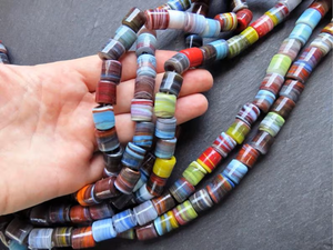 Perles de baril de tube ethnique faites à la main turques marbrées colorées Artisan multicolore motif rond de 8mm et 4mm pour la fabrication de bijoux - Product Image 4