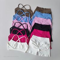 Ensemble de yoga sans couture pour femme : Soutien-gorge de sport taille en V et short push-up, tenue de fitness décontractée, coupe ajustée et très extensible, vêtements de sport