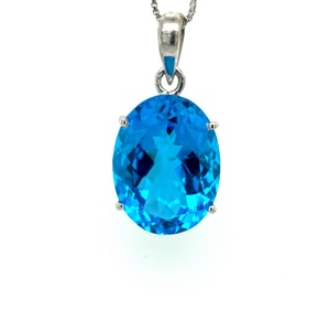Grand Argent Sterling 925 11Ct. Pendentif topaze bleue ovale pour femme gros bijoux en pierres précieuses faits à la main avec breloque topaze en pierre unique - Product Image 1