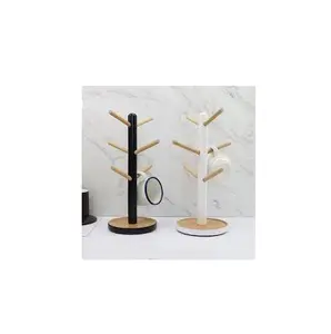 High quality wood mug holder tree 2 piece white and black prints woof mug cup holder tree kitchen accessories