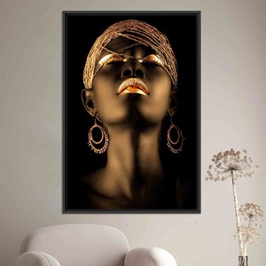 Elegant African Gold Woman Print on Canvas Wall Art,BLACK <b>FRAMED</b> CANVAS - Product Image 1