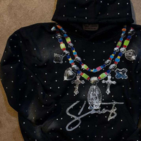 Sweat à capuche homme personnalisé, épais, avec strass, motif graphique vintage, effet délavé, imprimé chaîne de diamants, style streetwear, coupe oversize